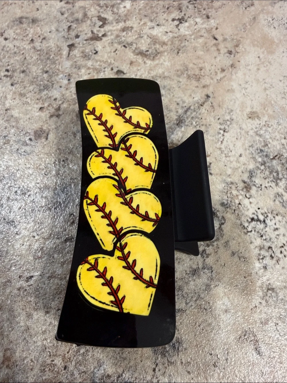 Double sided Black Hair Claw Clip with Baseball/Softball Heart Design
